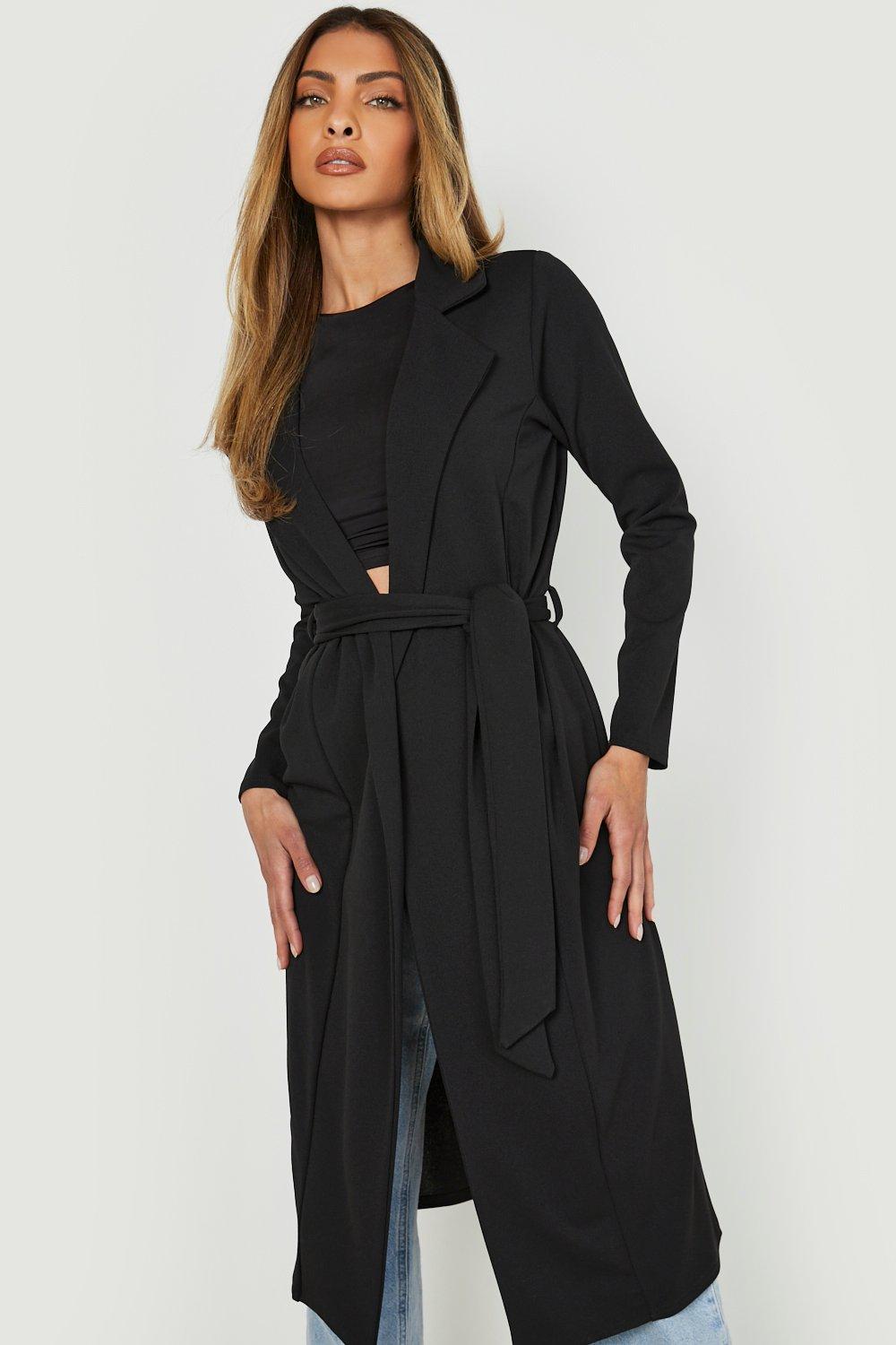 Black belted duster outlet coat