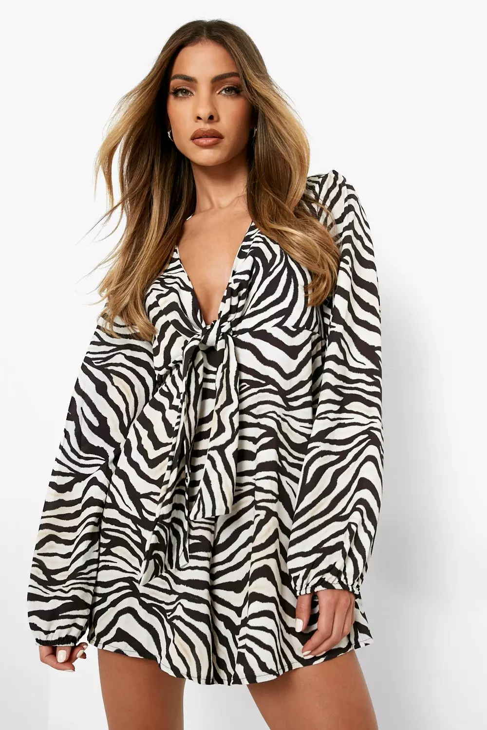 Black Zebra Print Tie Bust Swing Playsuit alternative image
