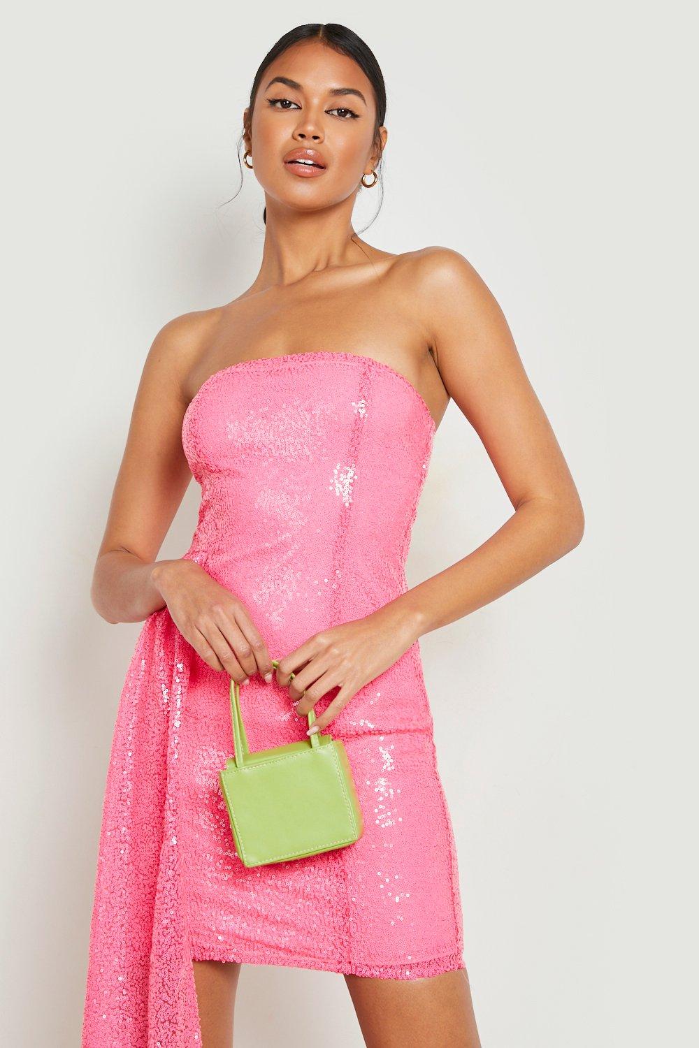 Neon Sequin Drape Detail Mini Dress