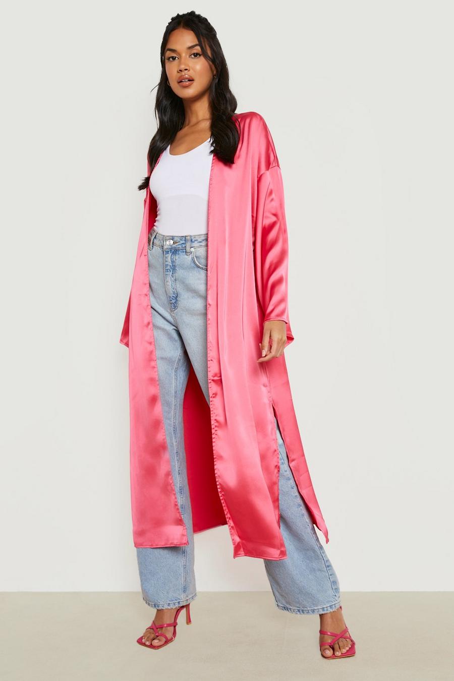 Hot pink Maxi Wide Sleeve Satin Kimono image number 1