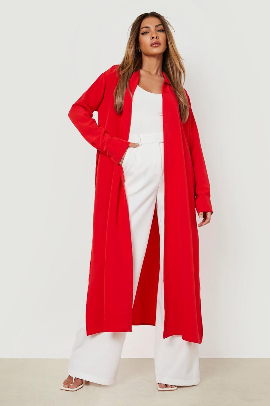 Red Collared Maxi Kimono
