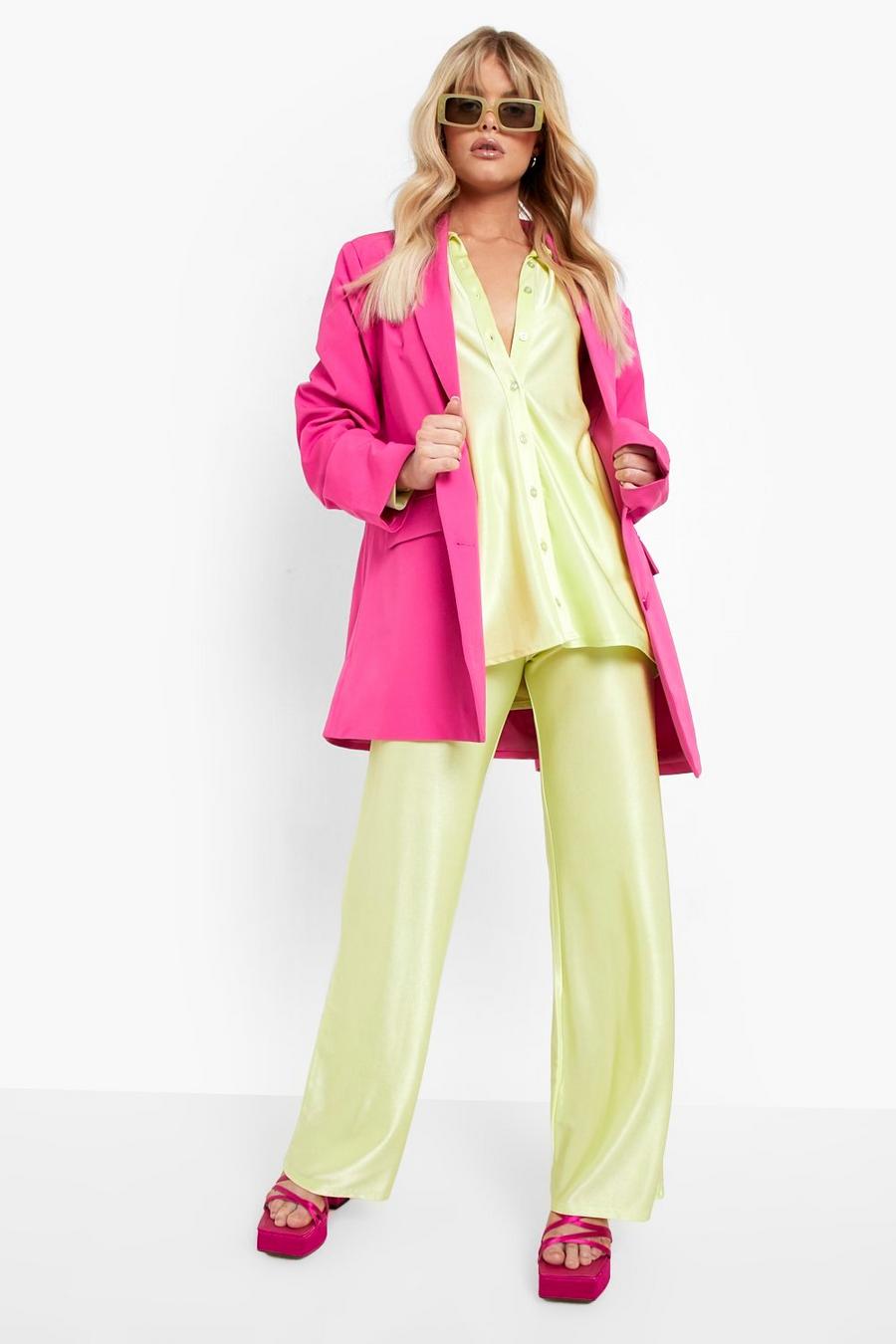 Lime Stretch Satin Wide Leg Trousers  image number 1