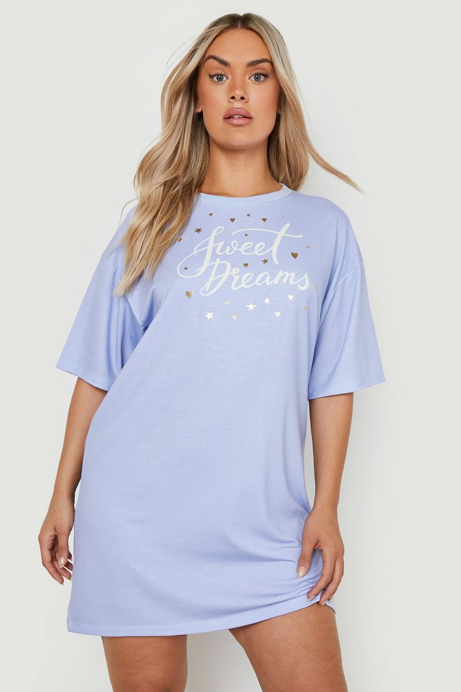 Grande taille - T-shirt de nuit à imprimé Sweet Dreams, Blue