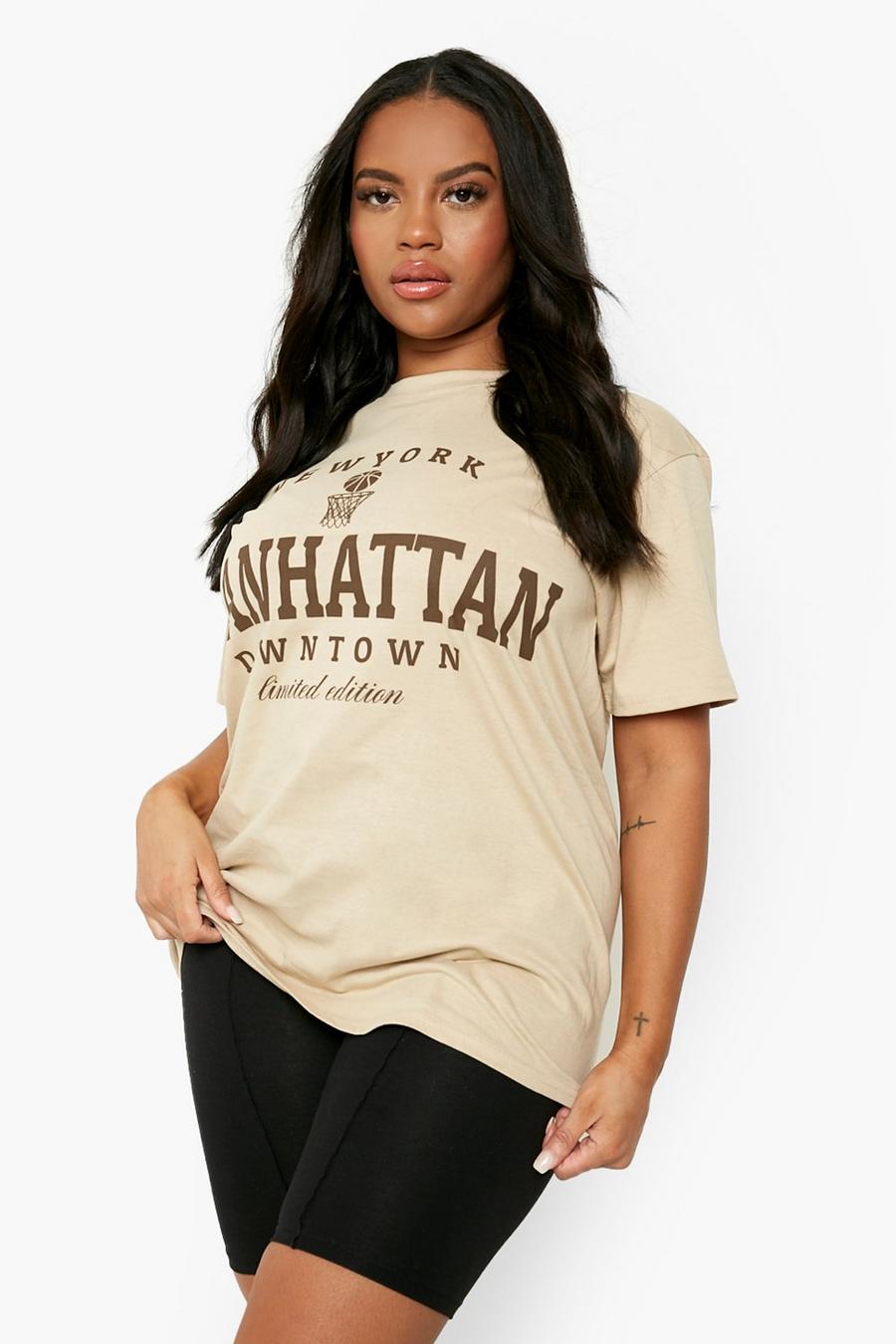 shirt  Boohoo UK - Women's Brown Plus Manhattan Slogan Oversized