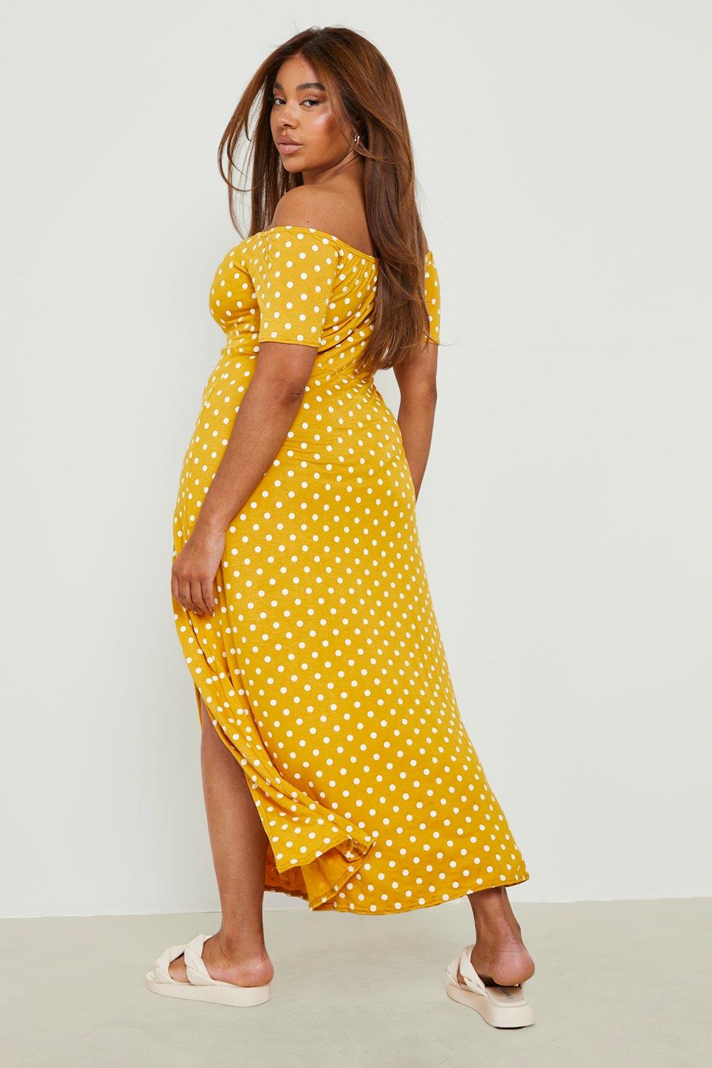 Plus Ditsy Polka Dot Off Shoulder Split Maxi Dress boohoo AU