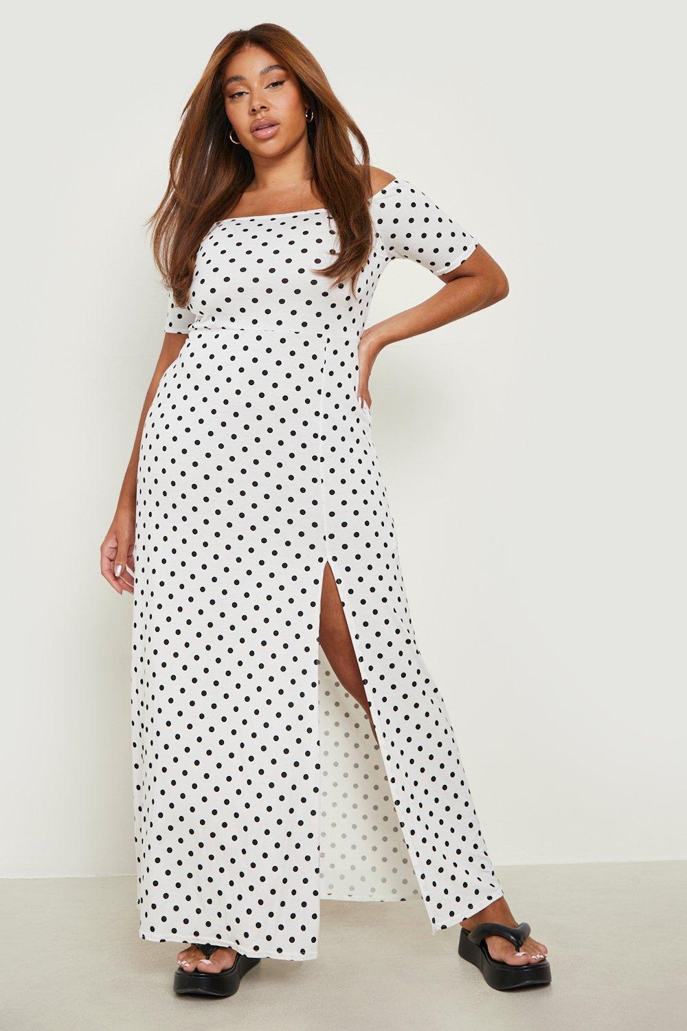 Grande taille Robe longue a pois et fente