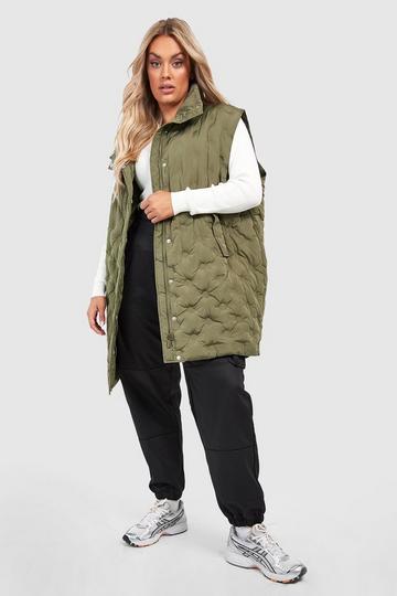 Plus Gewatteerde Bodywarmer Met Stiksels khaki