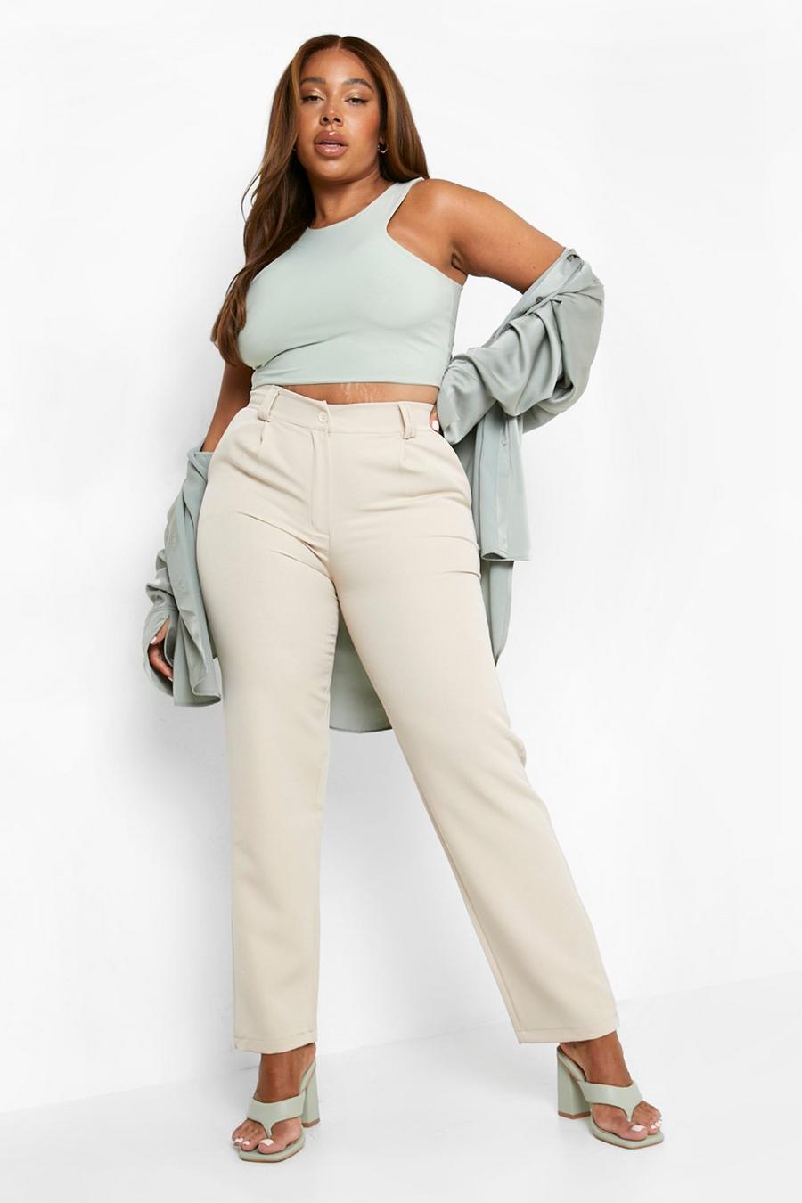Beige Plus High Waist Tapered Trouser image number 1