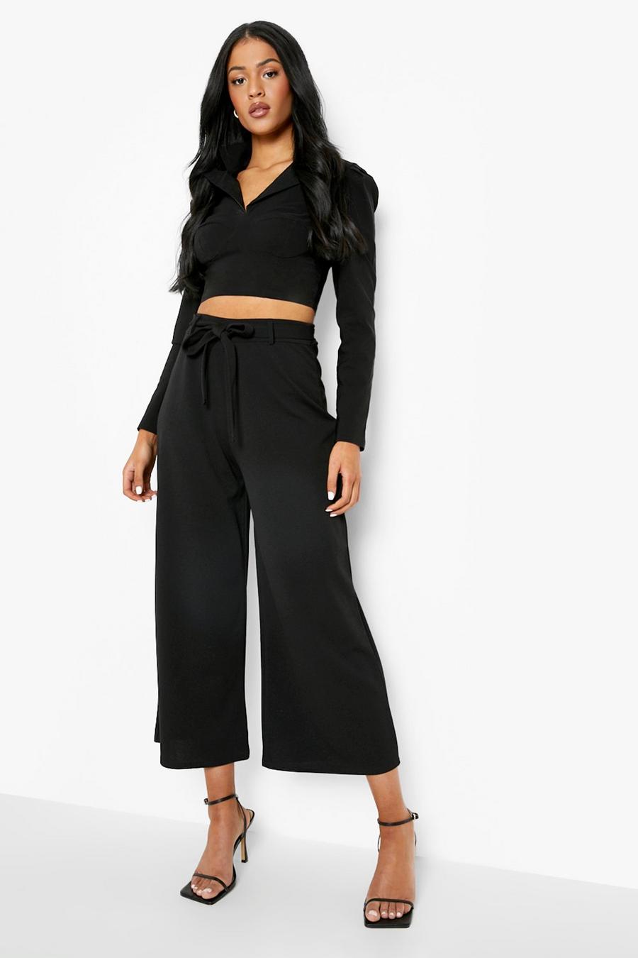 Black Tall Belted Culottes image number 1