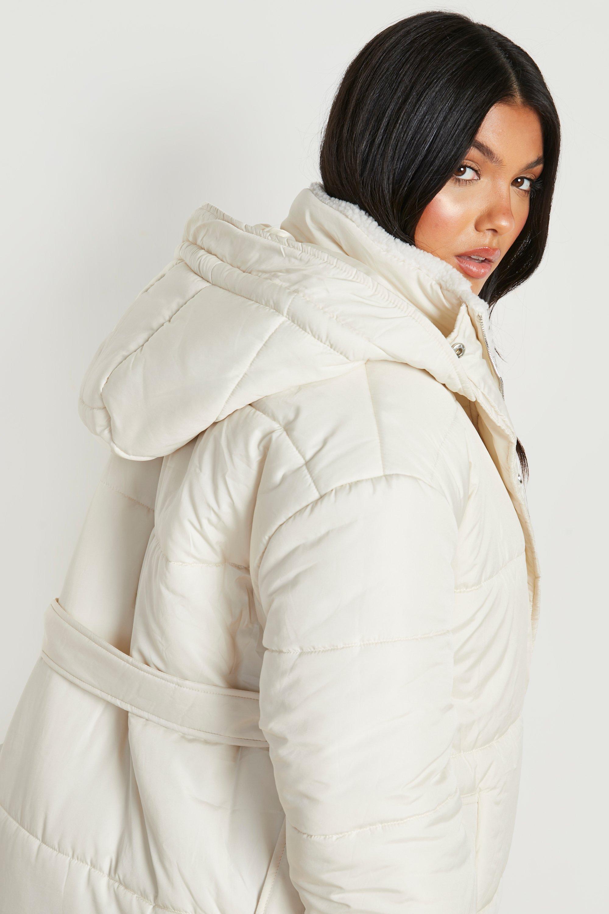 Maternity Padded Borg Hood Parka Coat | boohoo