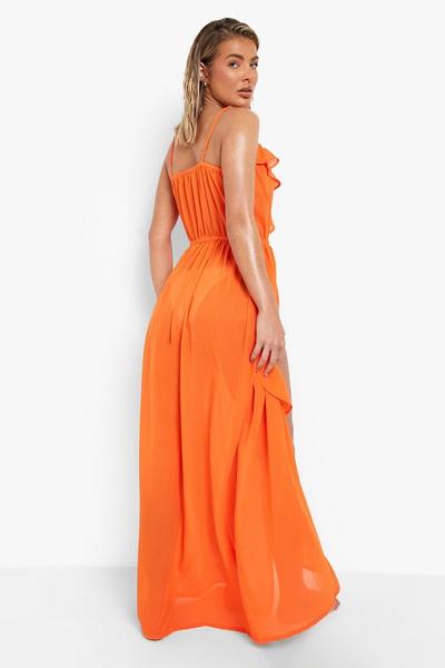 boohoo orange Frill Split Plunge Maxi Beach Dress
