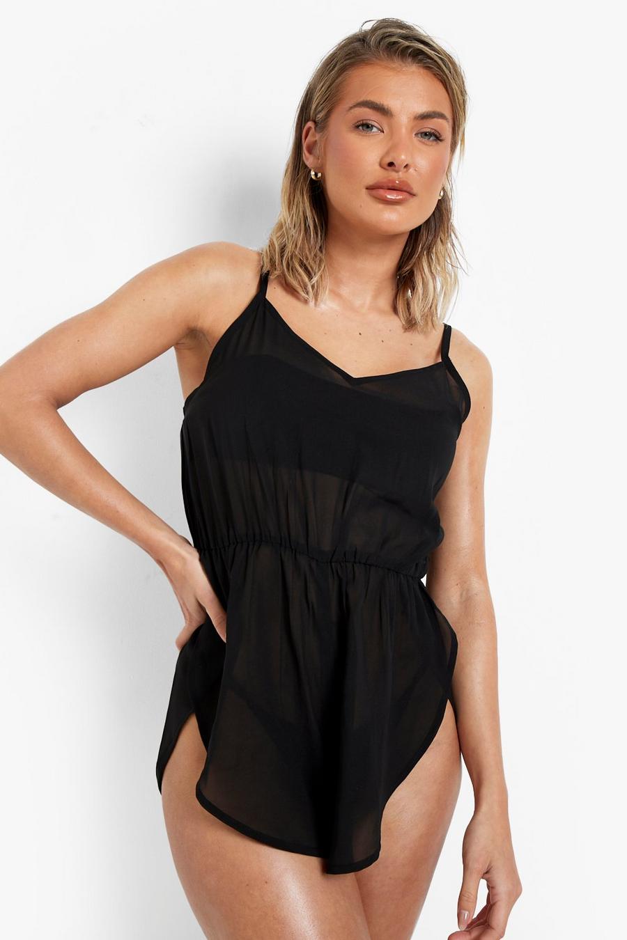 Black Strappy Flippy Beach Playsuit image number 1