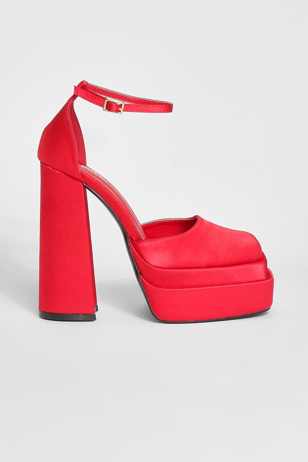 Red satin platform sales heels