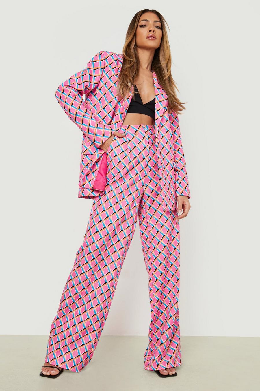 Pink Geo Print Wide Leg Trousers image number 1