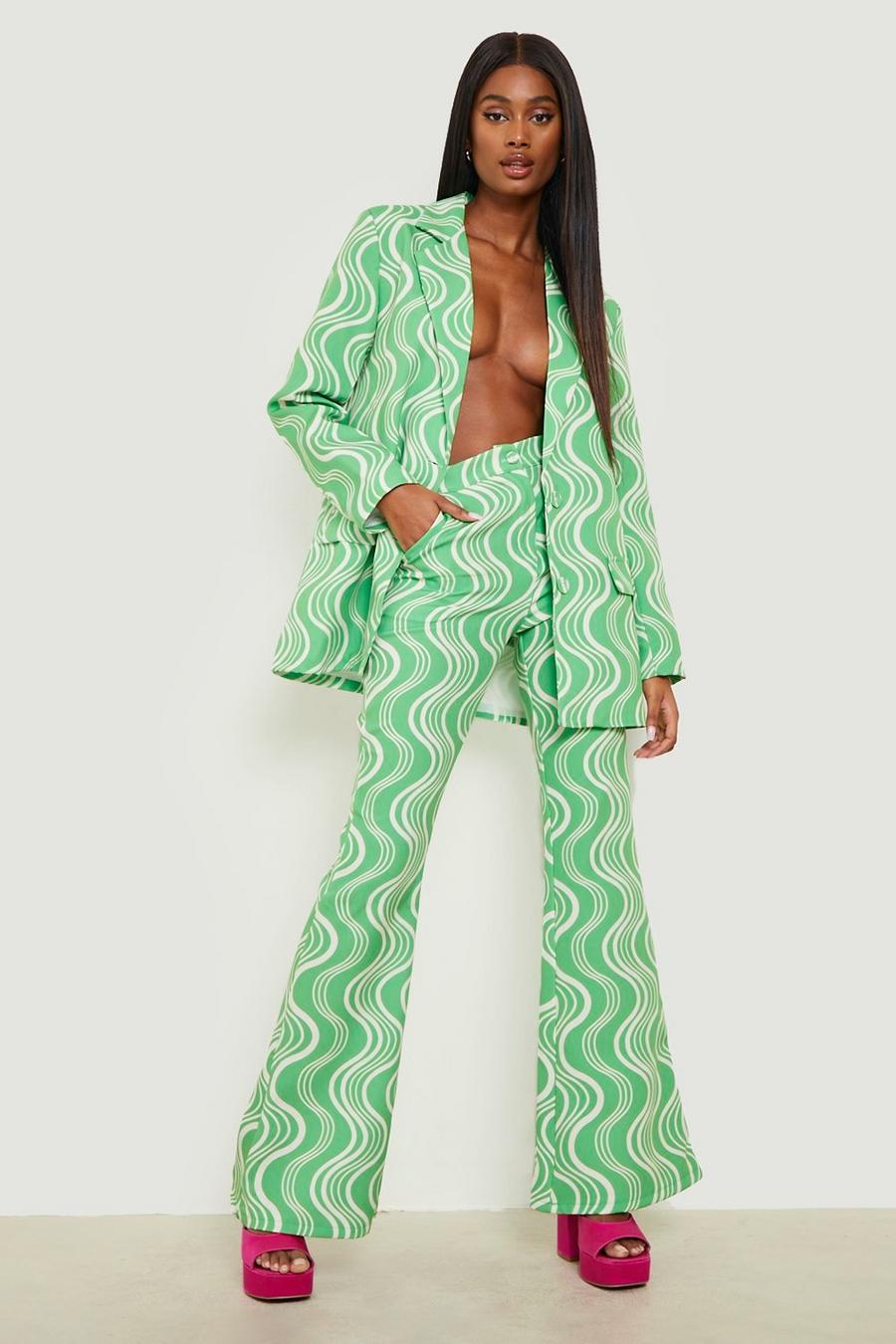 Apple green Retro Print Fit & Flare Pants image number 1
