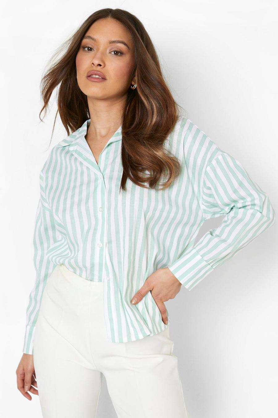 Bright green Chunky Stripe Oversized Shirt image number 1