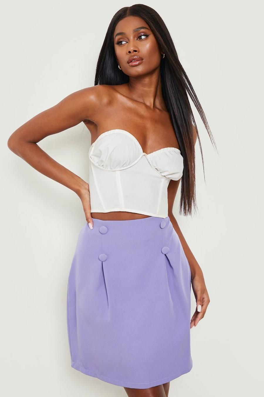 Mini-jupe slim à boutons contrastants, Lilac violet image number 1