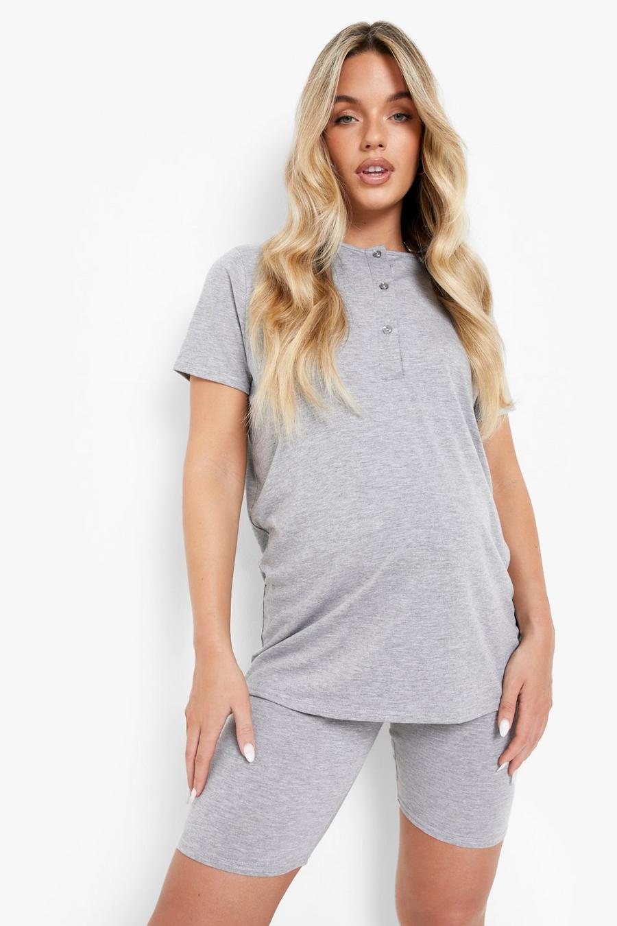 Grey marl Maternity Button Front Cycling Short Pyjamas image number 1