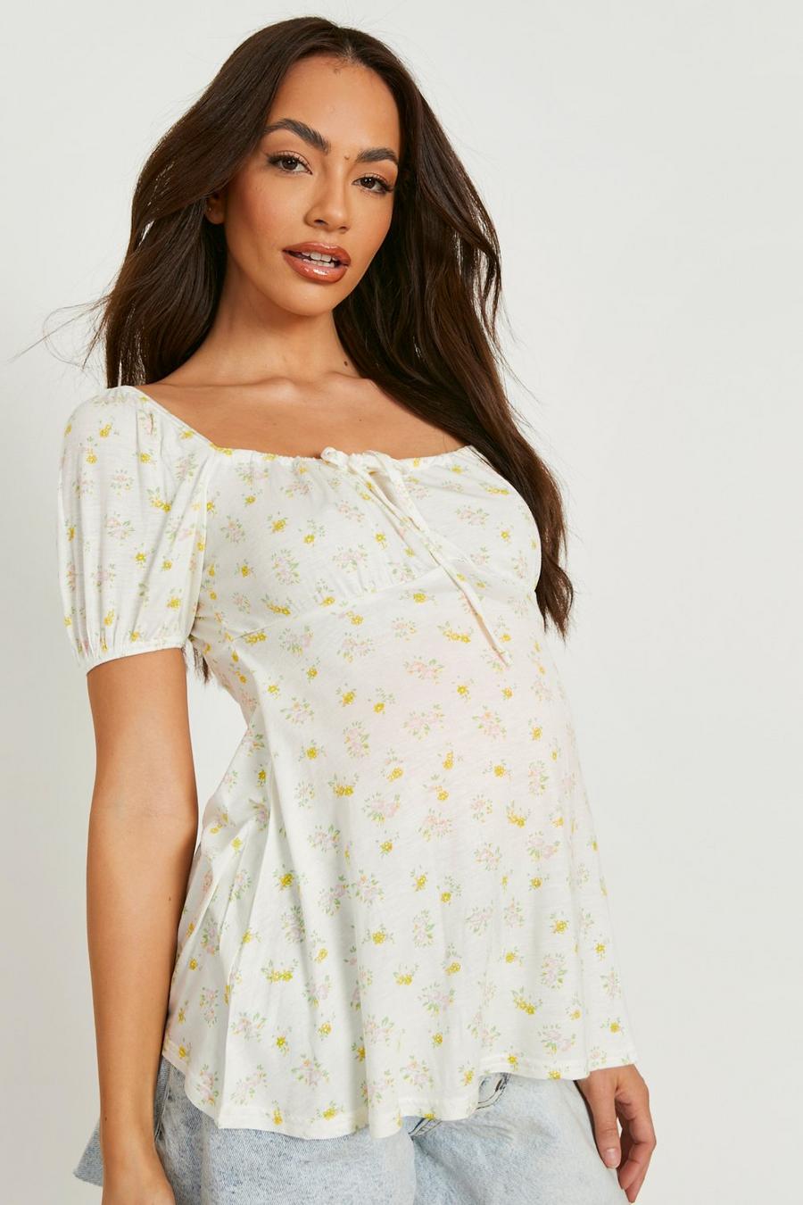 White Maternity Floral Milkmaid Smock Top image number 1