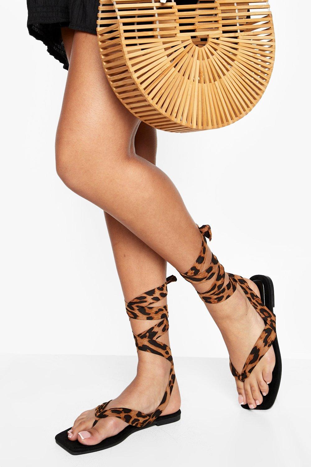 Leopard lace up sandals hot sale