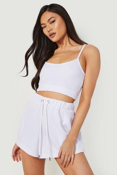 boohoo white Waffle Quilted Sweat Short