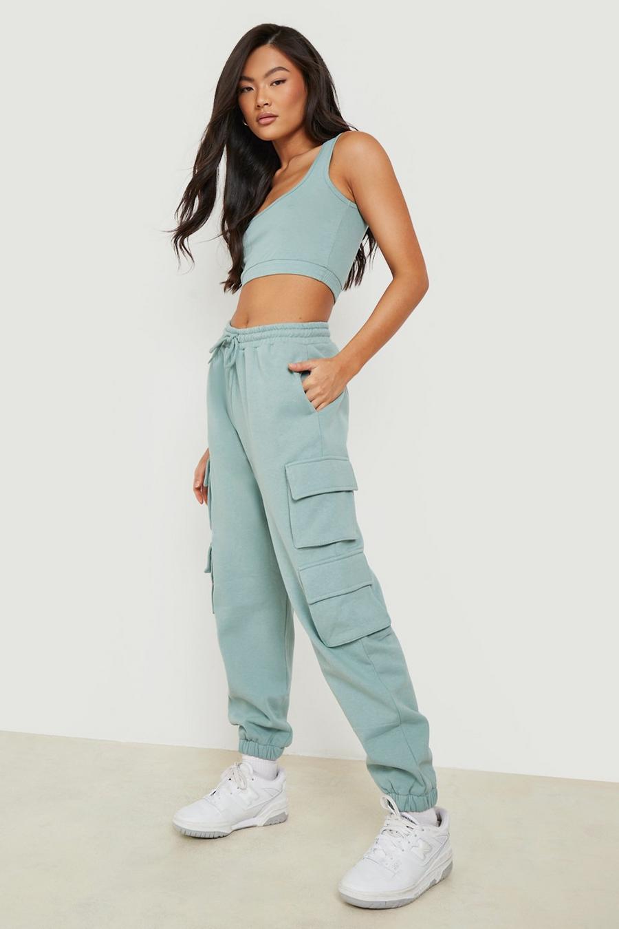 Sage Crop Top And Cargo Jogger Tracksuit image number 1