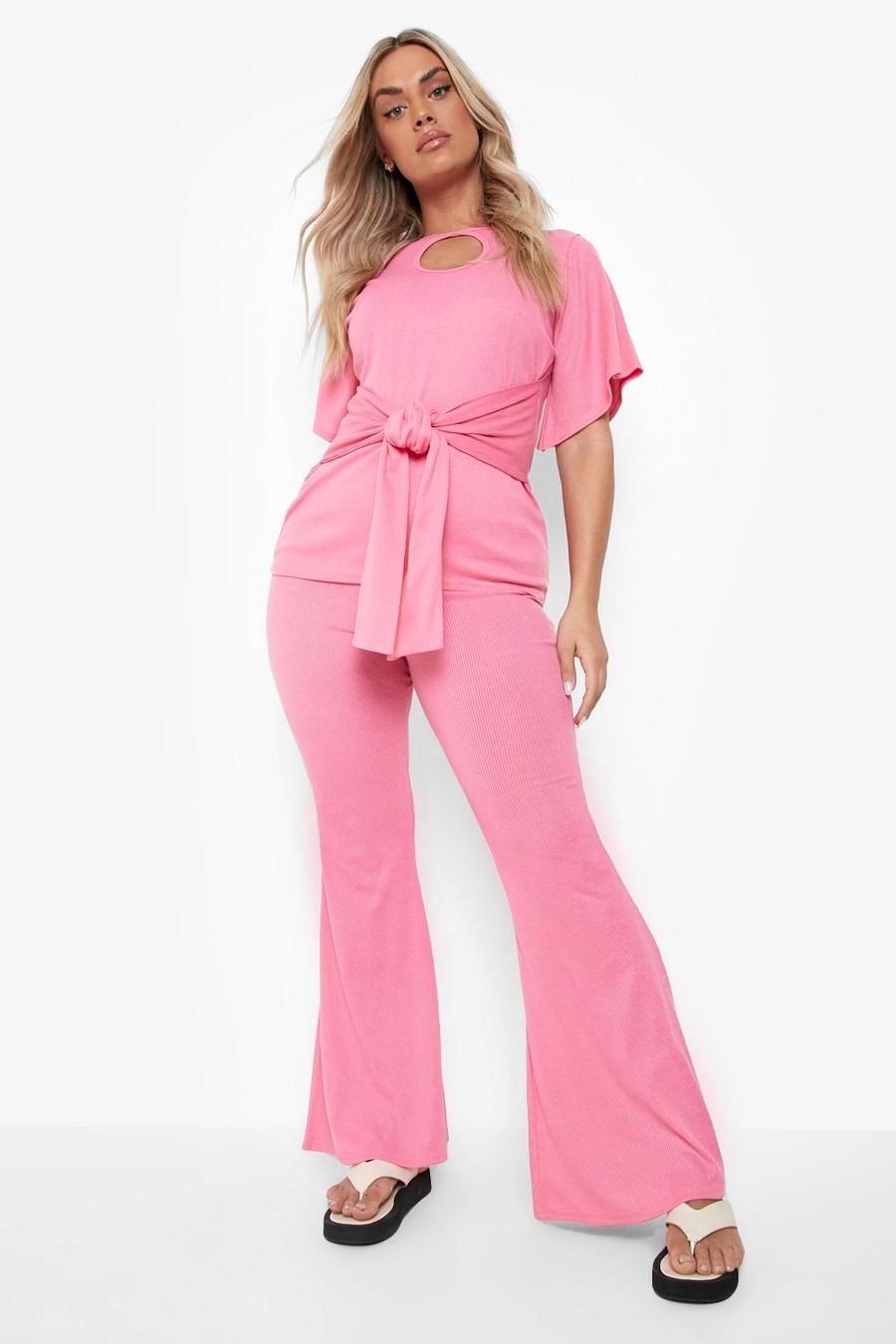 Rose Plus Rib Angel Sleeve And Flares Co-ord image number 1