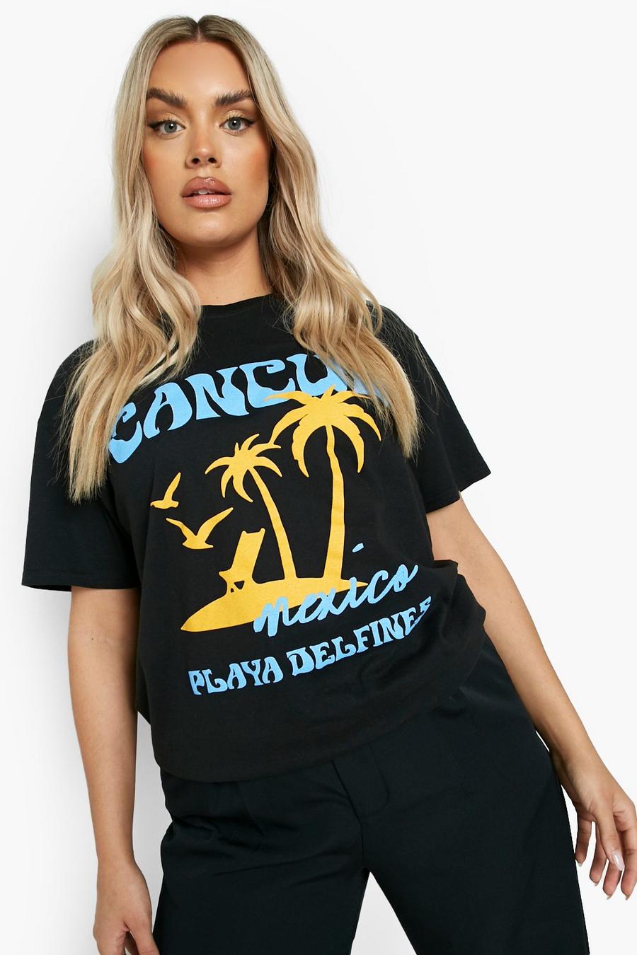 Plus T-Shirt mit Cancun-Print, Black schwarz