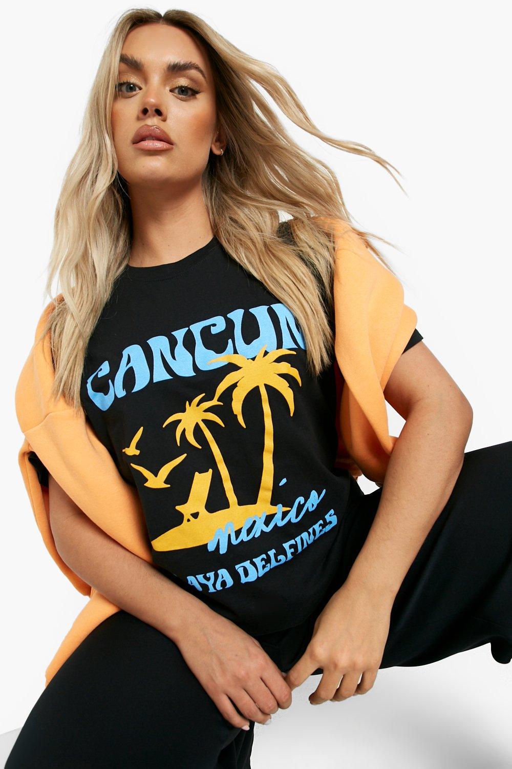 Kilómetros Ingresos Residuos Camiseta Plus con estampado gráfico de Cancun | boohoo