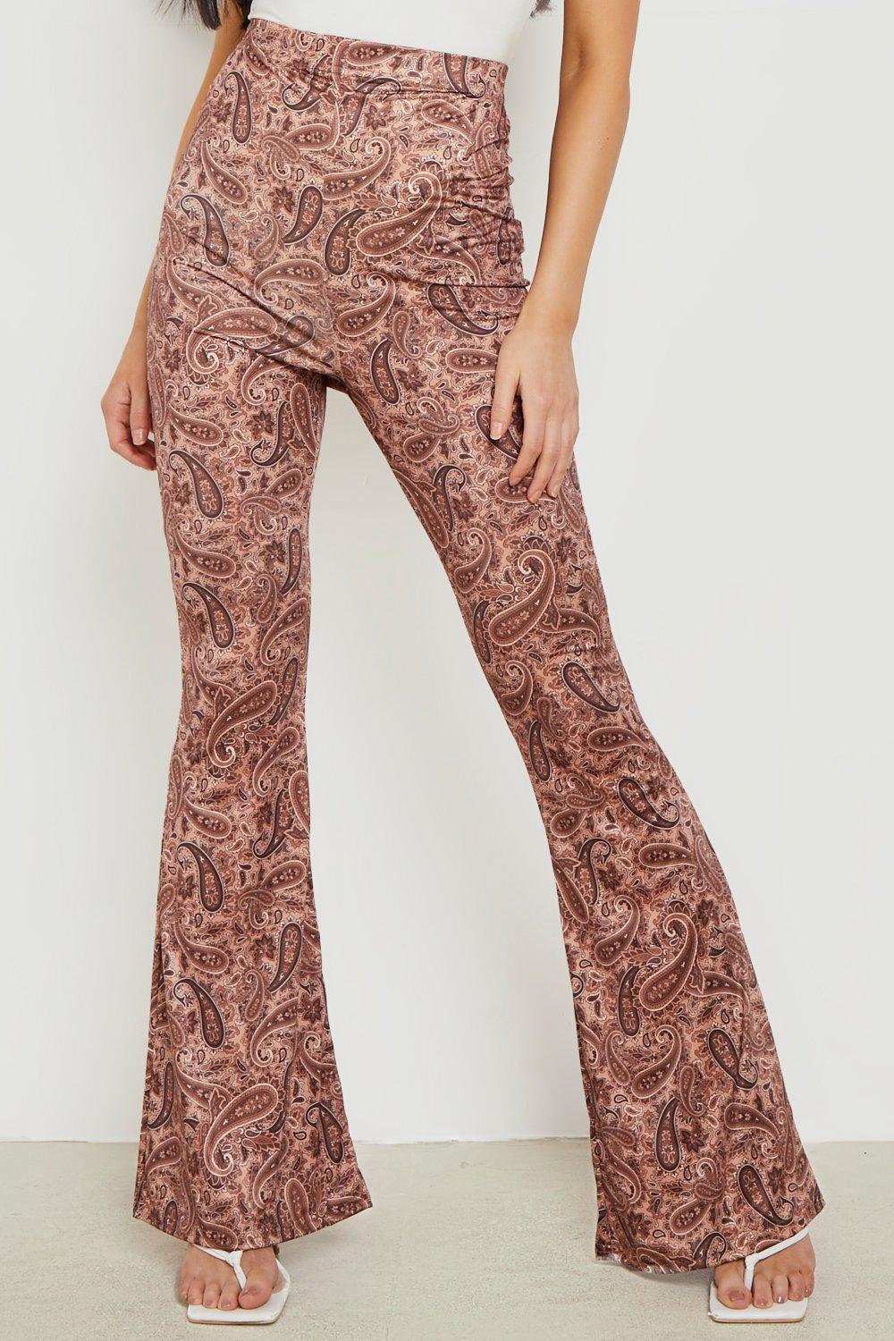 Paisley Printed Slinky Flared Pants