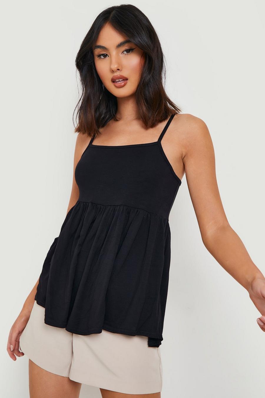 Black Strappy Jersey Knit Smock Top image number 1