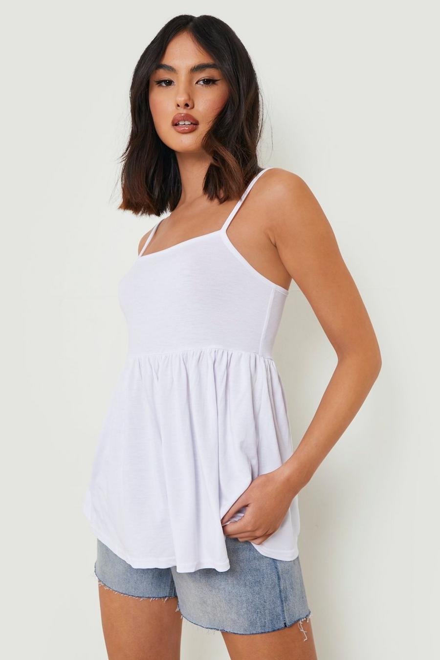 White Strappy Jersey Knit Smock Top image number 1