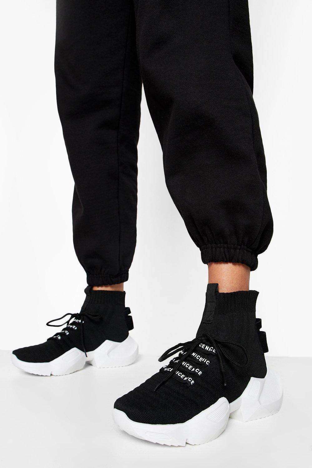 Sneaker a calza in maglia con lacci