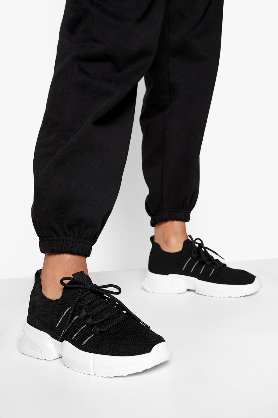 Zapatillas deportivas de tela con cordones cruzados, Black negro