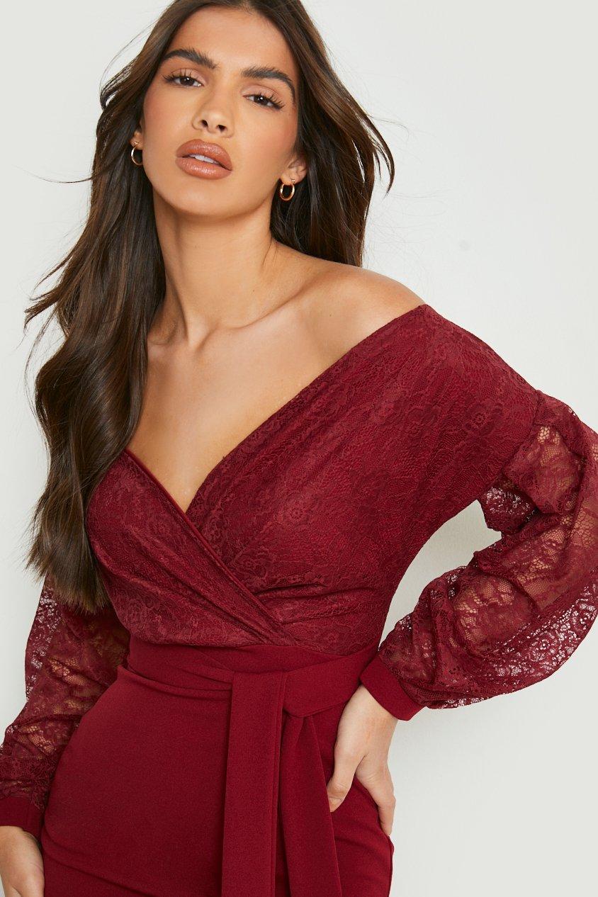 Boohoo burgundy 2024 lace dress