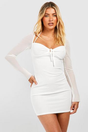 Mesh Long Sleeve Bodycon Mini Dress white