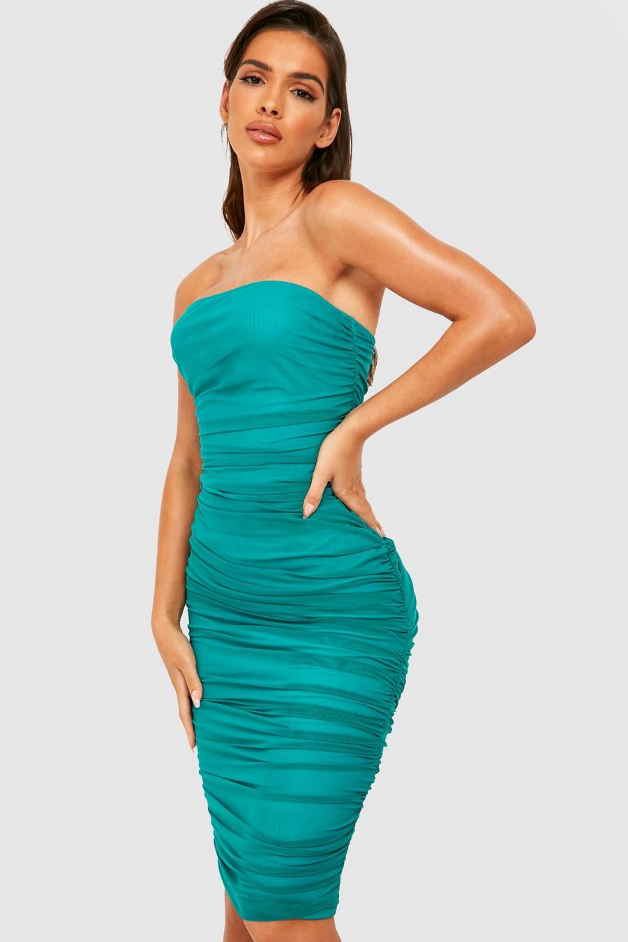Teal green Mesh Bandeau Bodycon Midi Dress image number 1