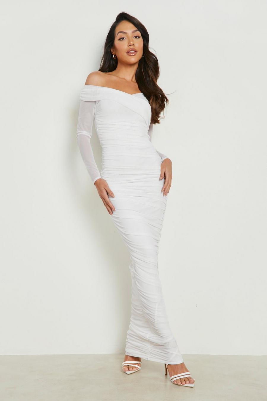 White blanco Off The Shoulder Mesh Maxi Dress