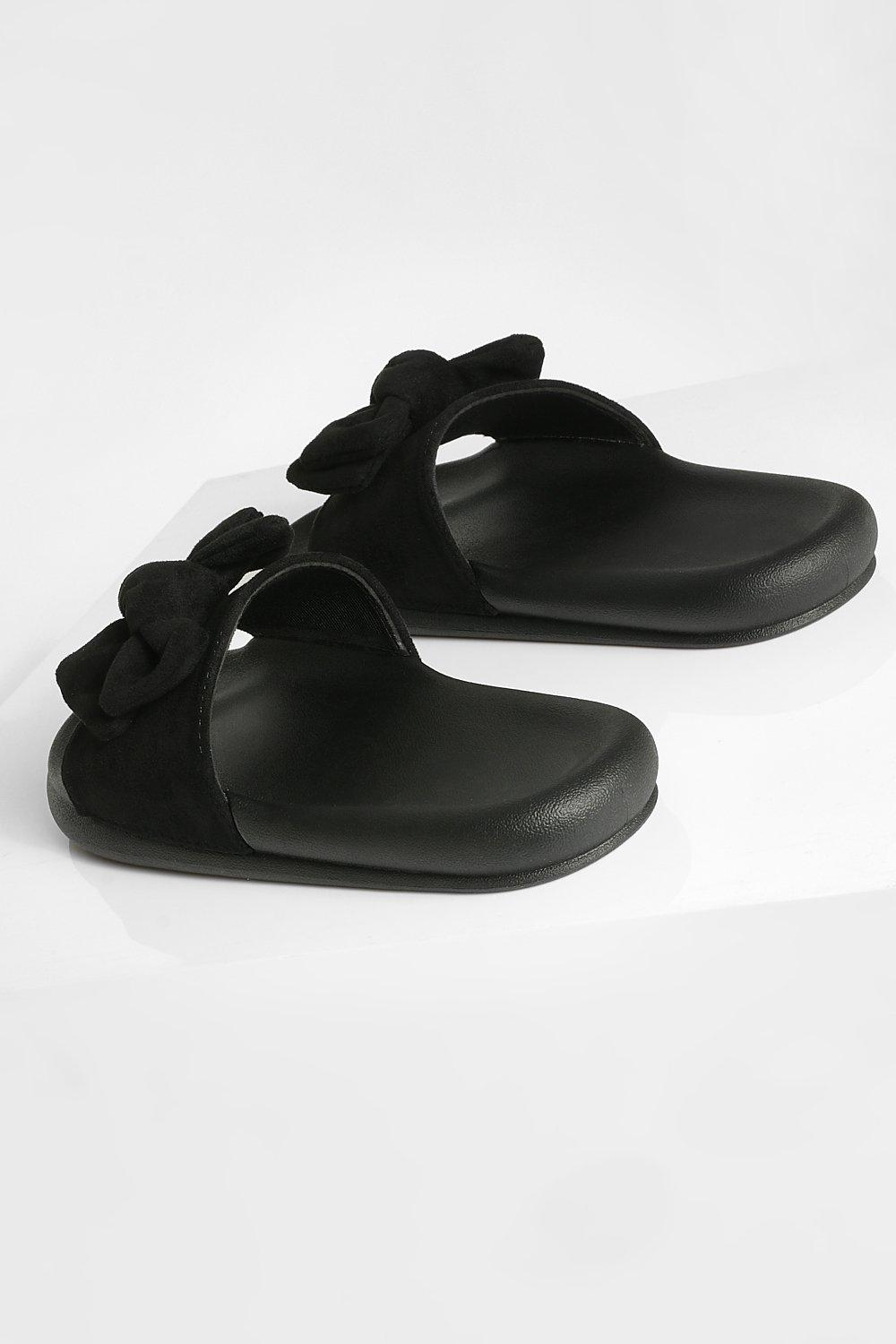 Zwarte slippers store met strik