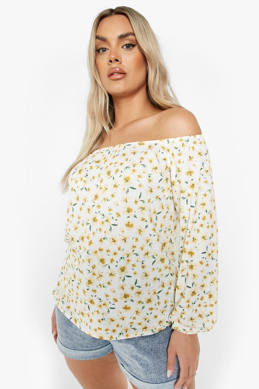 Yellow Plus Ditsy Floral Off Shoulder Top image number 1