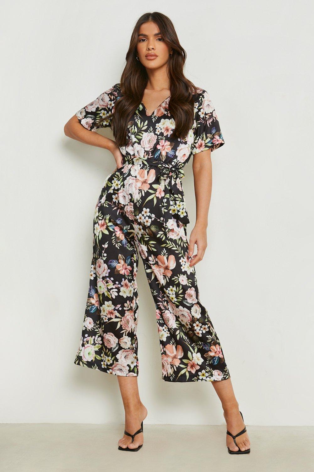 Women's Floral Print Strappy Culotte Jumpsuit