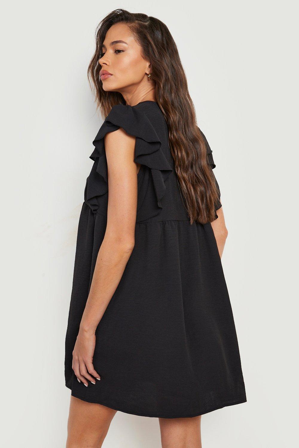 Black button cheap smock dress