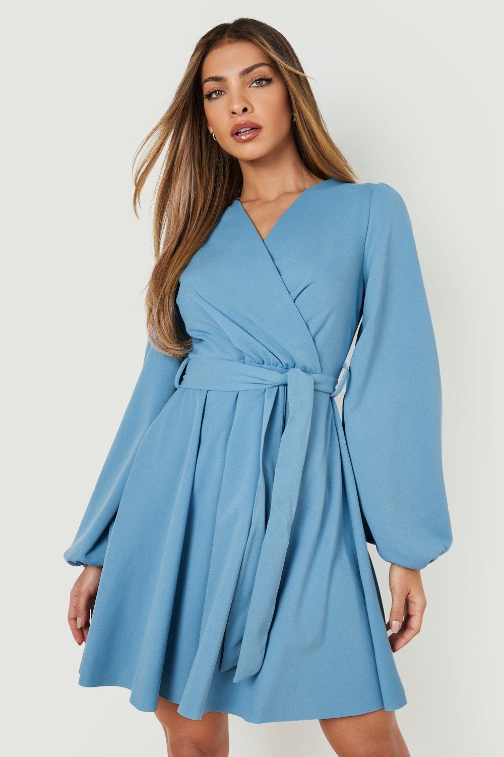 dusty blue wrap dress