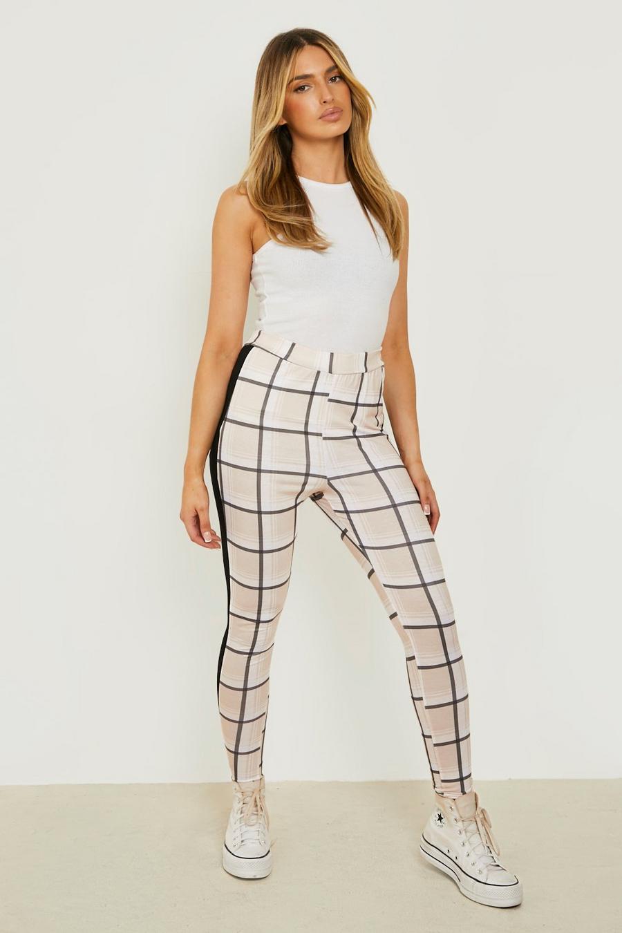 Stone beis Sports Stripe High Waisted Checked Leggings