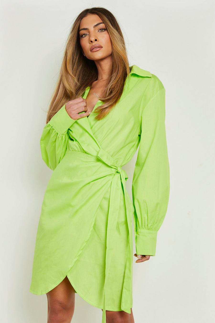 Lime Cotton Tie Side Shirt Dress image number 1