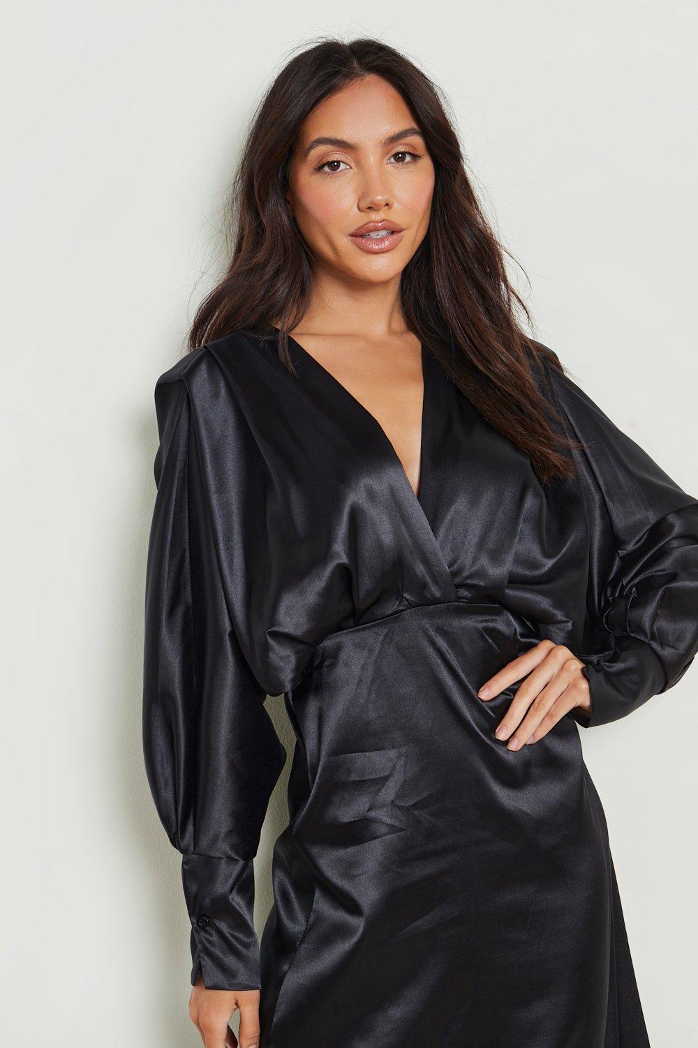 Women s Satin Batwing Detail Maxi Dress Boohoo UK