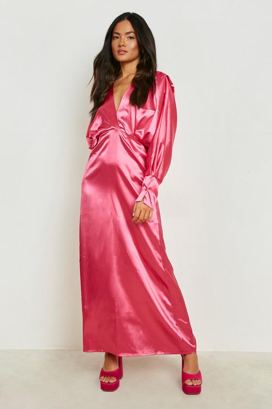Bubblegum pink Satin Batwing Detail Maxi Dress