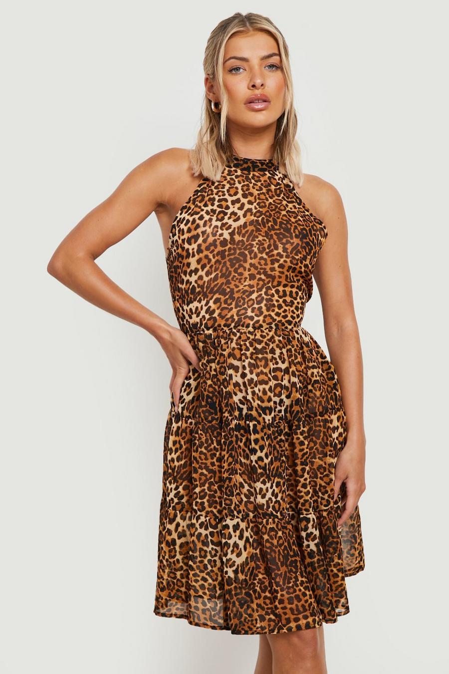 Leopard Halter Ruffle Beach Dress image number 1