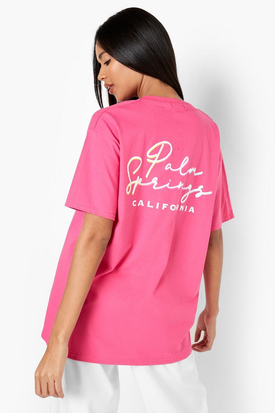 Oversize T-Shirt mit Palm Springs Print, Fuchsia rosa