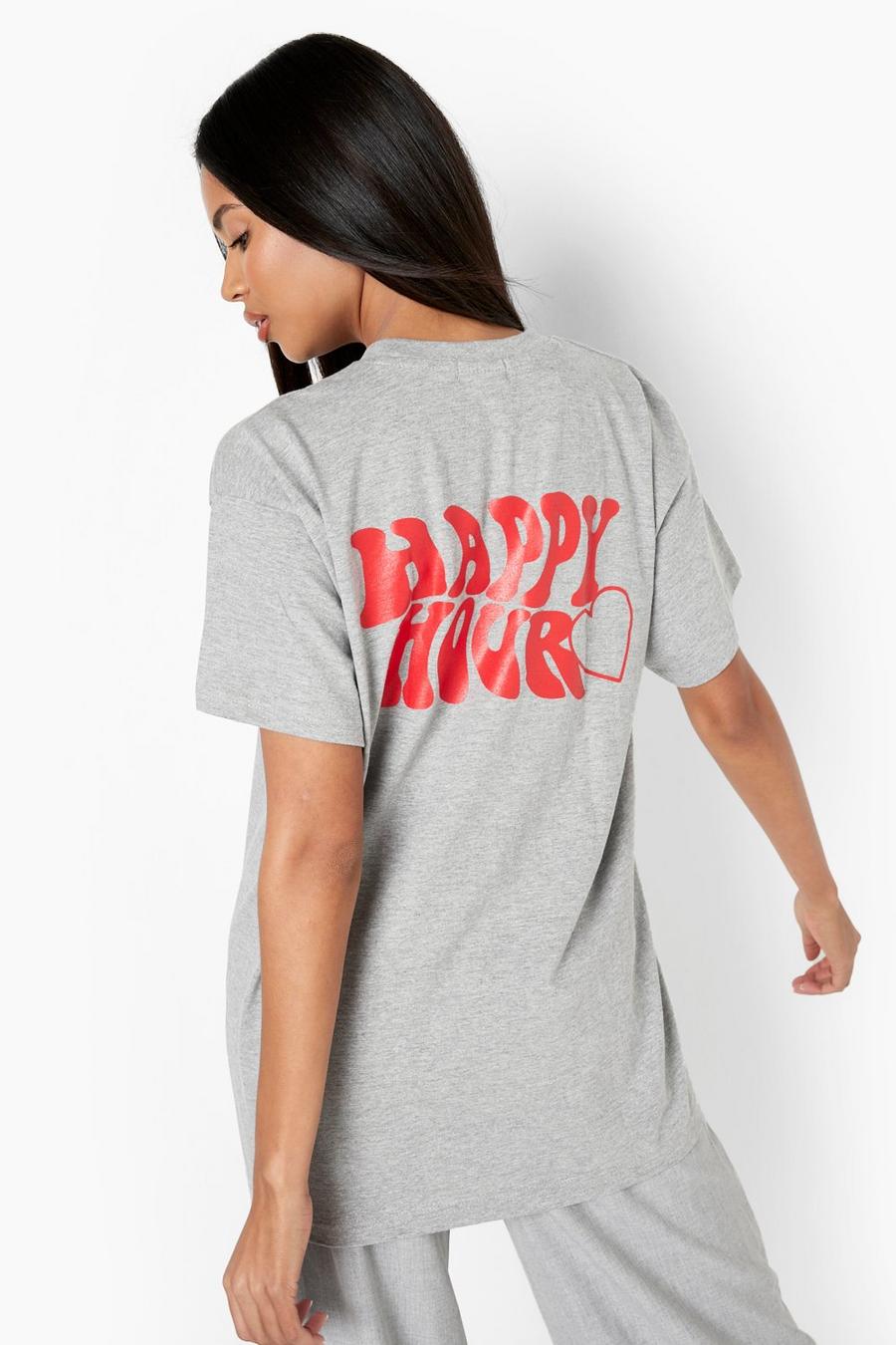 T-shirt oversize con stampa Happy Hour, Grey gris